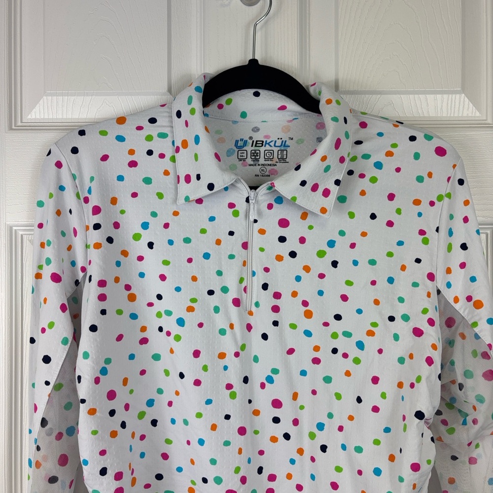 Ibkul white polka dot adjustable length mock neck long sleeve top sz xl - Picture 2 of 7